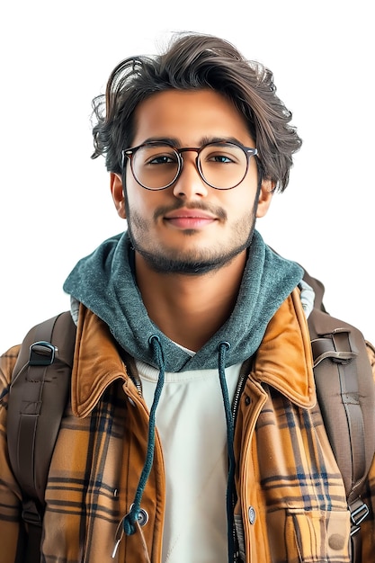 Young male Indian student isolated on white background