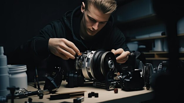 Young male technician repairing mobile phone