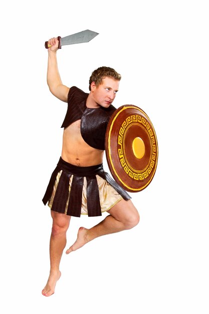 A young male warrior with a shield