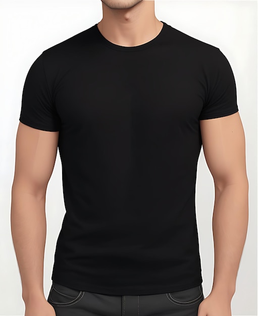 Young Male wearing a black tshirt with a white Background