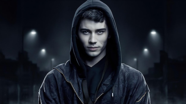 Young man in black hoodie