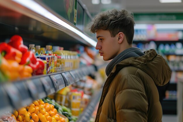 Young man buying groceries at the supermarket