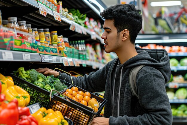 Young man buying groceries at the supermarket