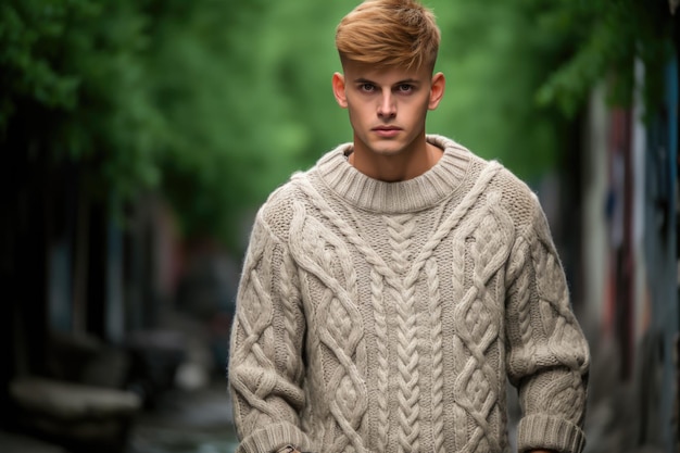 A young man in a cable knit sweater ai