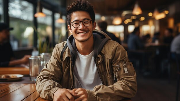 Photo young man in a cafe