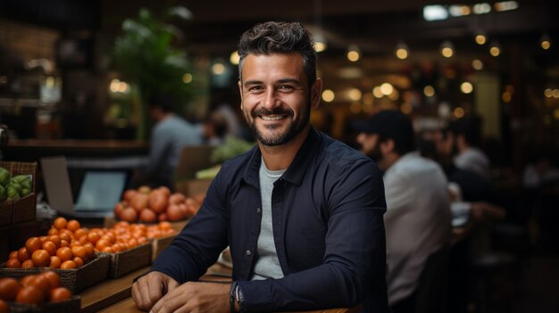 Photo young man in a cafe