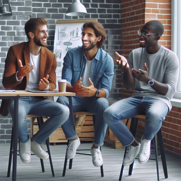 Young man casual employee talk in room