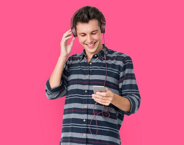 Young man casual listening to music