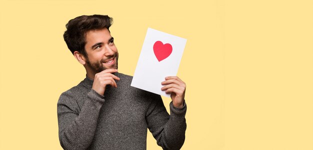 Young man celebrating valentines day