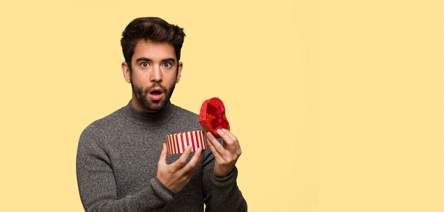 Young man celebrating valentines day