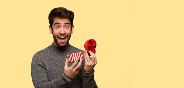 Young man celebrating valentines day