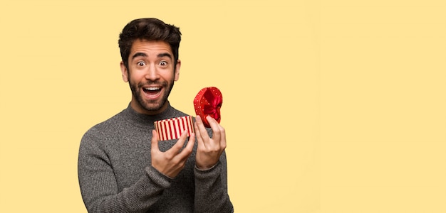 Young man celebrating valentines day