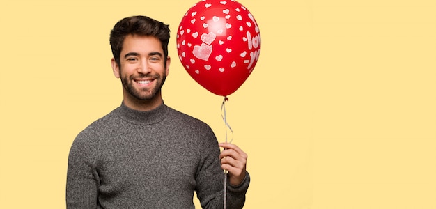 Young man celebrating valentines day