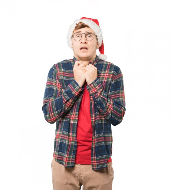 Young man at Christmas doing gestures