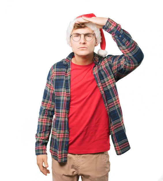 Young man at Christmas doing gestures