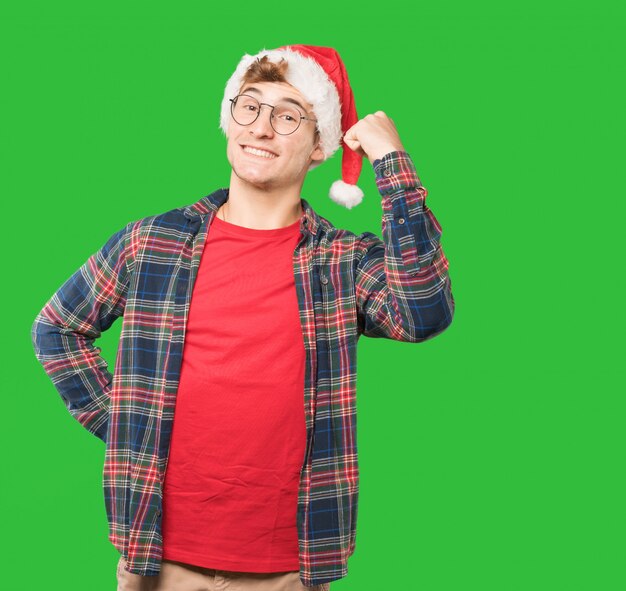 Young man at Christmas doing gestures