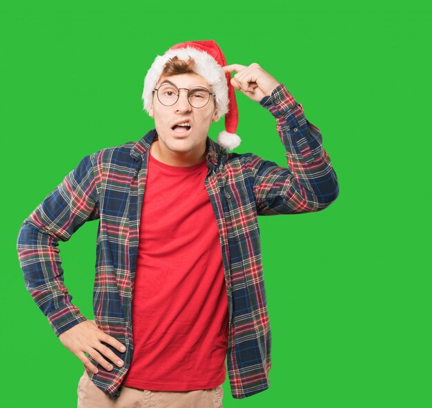 Young man at Christmas doing gestures