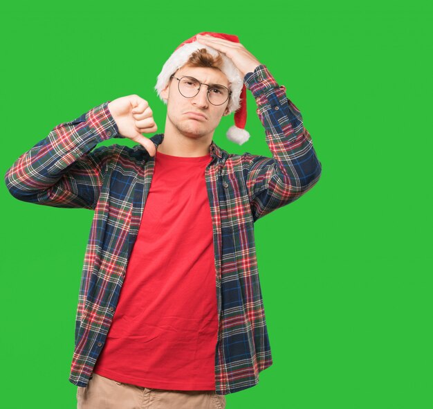 Young man at Christmas doing gestures