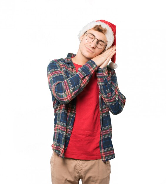 Young man at Christmas doing gestures