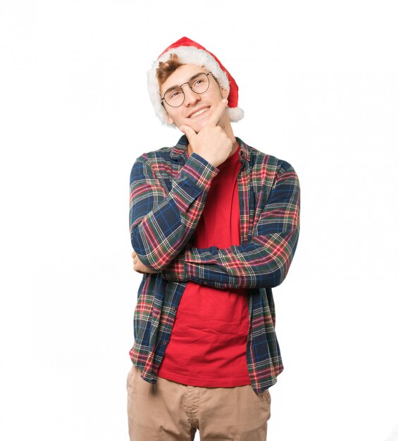 Young man at Christmas doing gestures