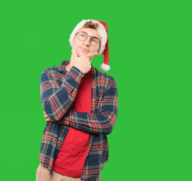 Young man at Christmas doing gestures