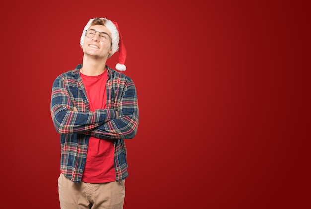 Young man at Christmas doing gestures