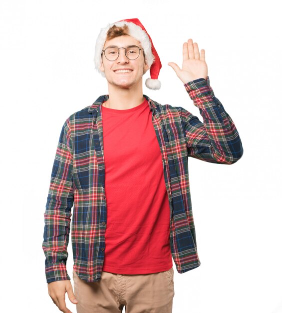 Young man at Christmas doing gestures