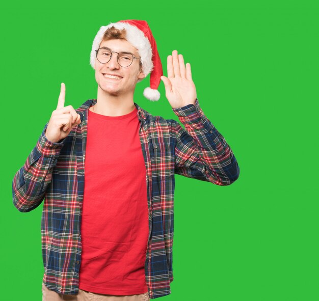 Young man at Christmas doing gestures