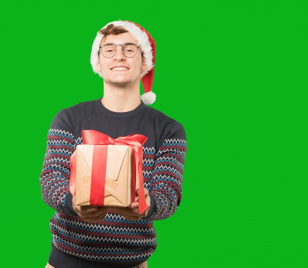 Young man at Christmas doing gestures