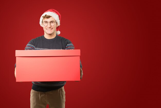 Young man at Christmas doing gestures