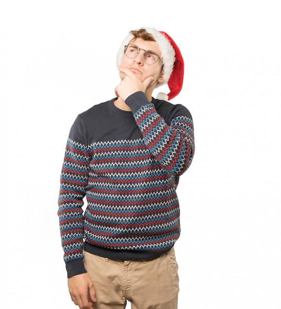 Young man at Christmas doing gestures