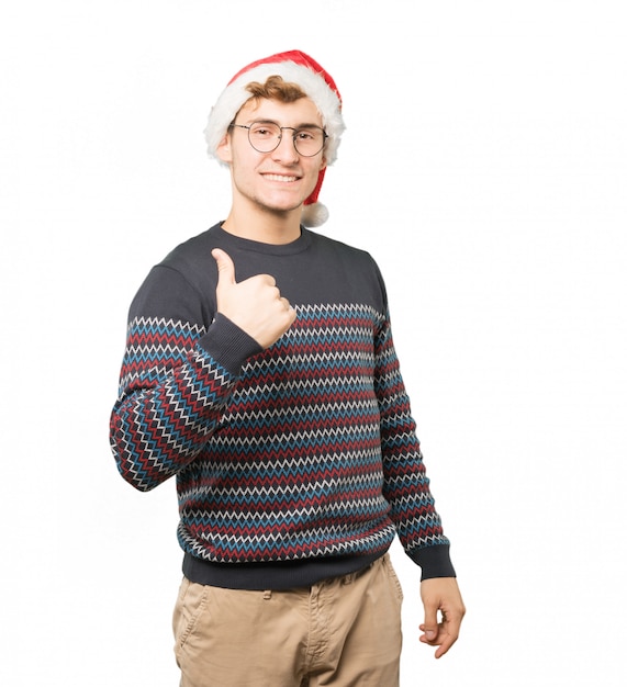 Young man at Christmas doing gestures