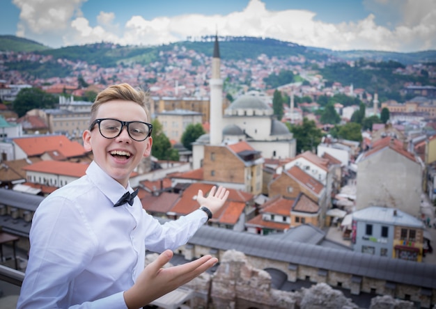 Young man in city