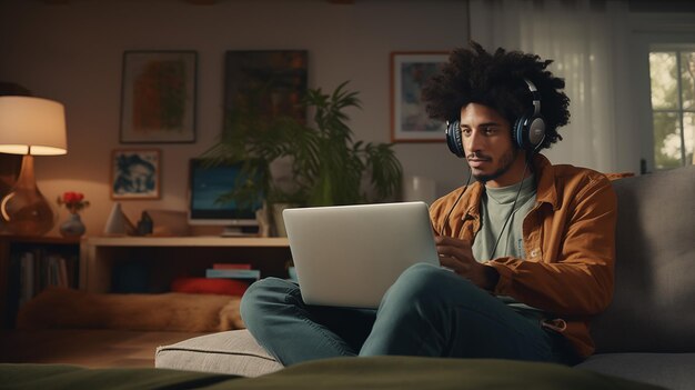 Photo young man on computer