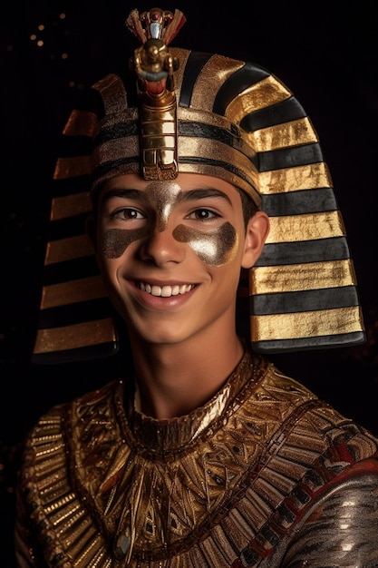 a young man in a costume poses for a photo.