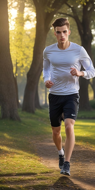 Photo young man doing jogging in the park