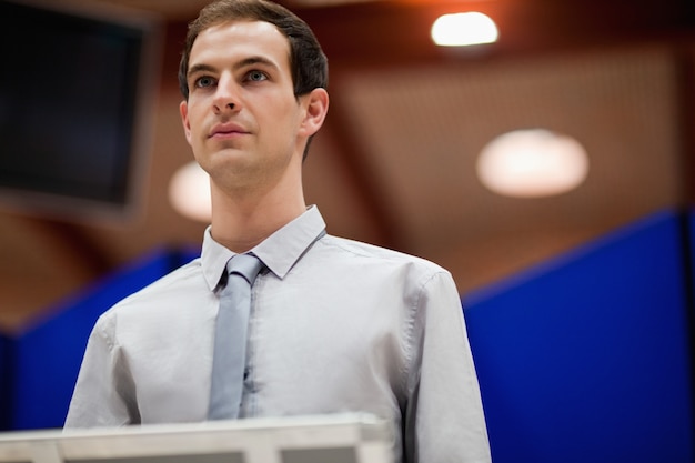 Young man doing a presentation