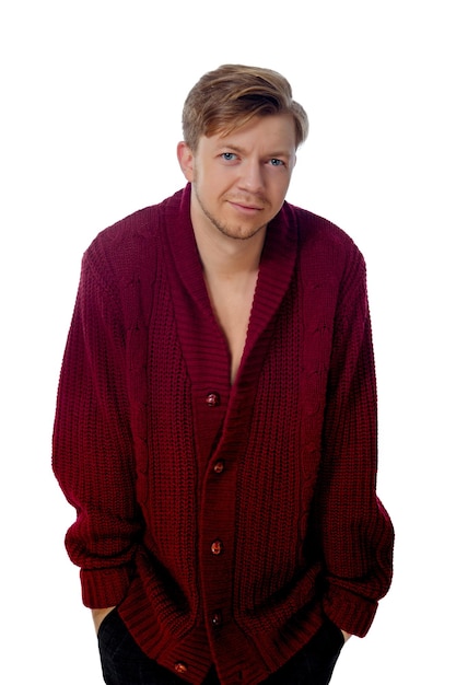 Young man dressed in a maroon sweater