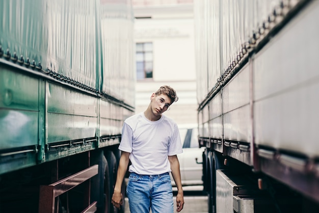 Young man in empty white t-shirt