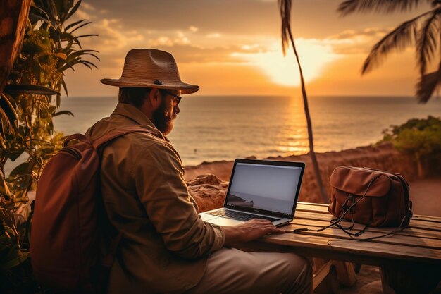 Young Man Engaging with her Laptop