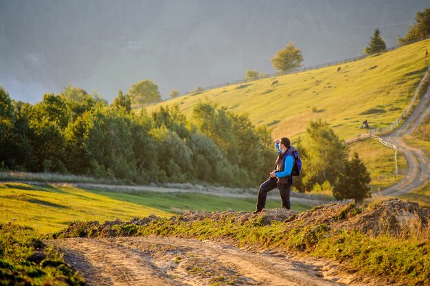 Young man enjoying mountains