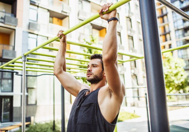 Young man exercising outside