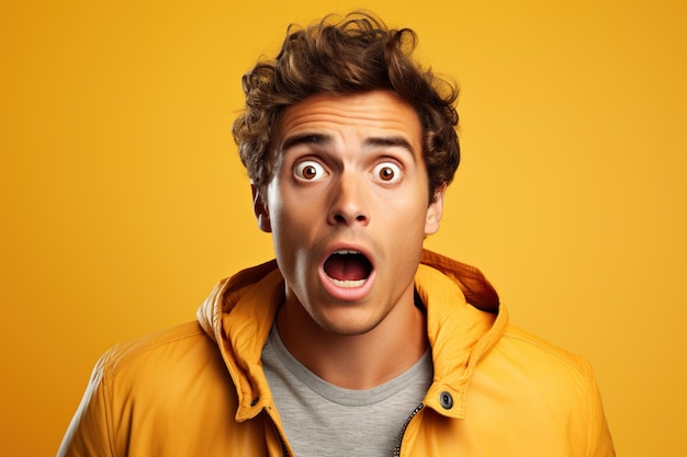 Photo young man expressing surprise and shock emotion with his mouth open and wide open eyes isolated