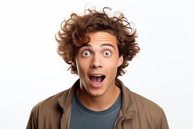 young man expressing surprise and shock emotion with his mouth open and wide open eyes isolated