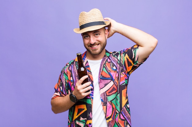 Young man feeling stressed, worried, anxious or scared, with hands on head, panicking at mistake