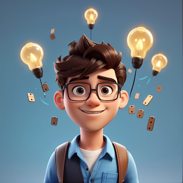 Young man get idea 3d character illustration