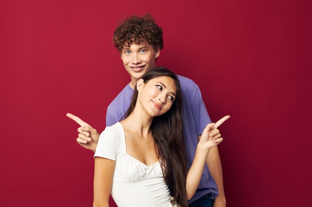 Young man and girl together friendship fun isolated background