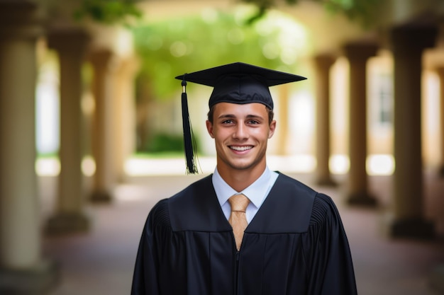 a young man in a graduation gown and cap