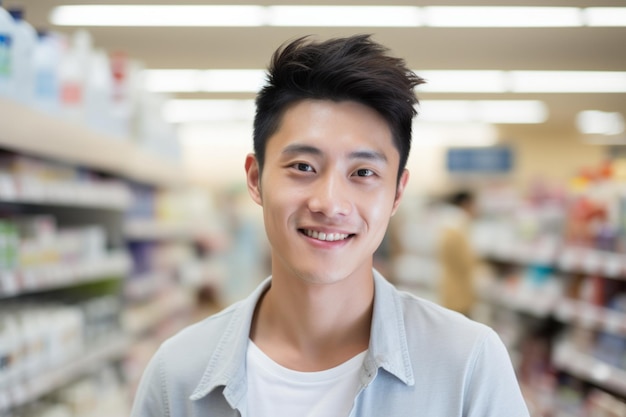 young man happy expression in a super market ai generated