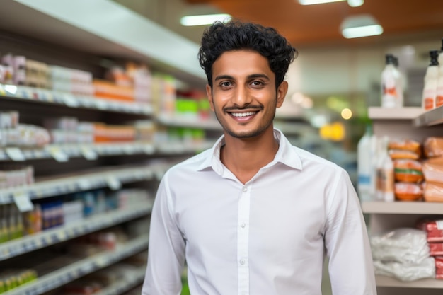 young man happy expression in a super market ai generated